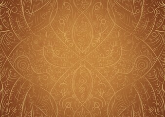 Obraz premium Hand-drawn unique abstract ornament. Light yellow on a darker yellow background, with vignette of same pattern in golden glitter on a darker background color. Paper texture. A4. (pattern: p08-2a)