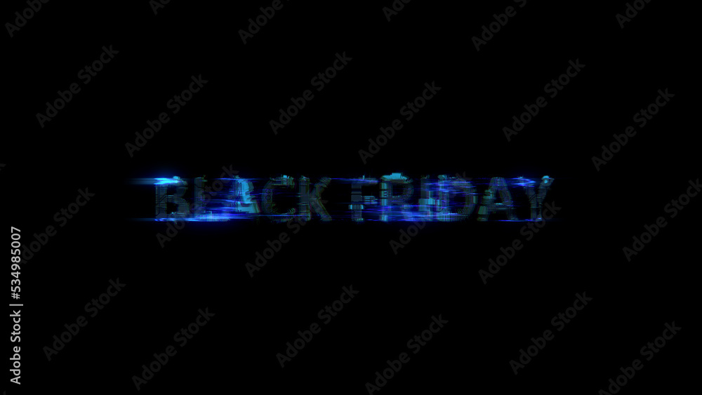 Poster cybernetic electrical light shining text black friday in glitch style, isolated - object 3d renderin
