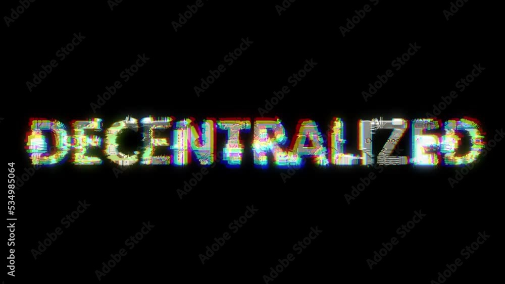 Poster glitch style cybernetic animated text decentralized on black backdrop, isolated - loop video