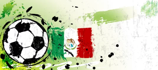 Foto auf Alu-Dibond soccer or football illustration for the great soccer event with paint strokes and splashes, mexico national colors © Kirsten Hinte