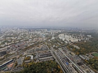 Naklejka na ściany i meble Panorama of the city of Moscow, from a bird's-eye view, clear day