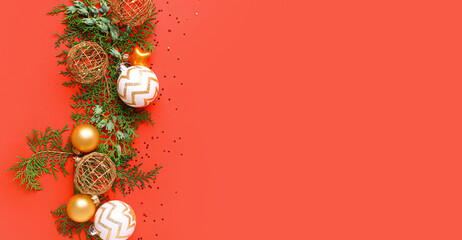 Beautiful Christmas composition on red background with space for text