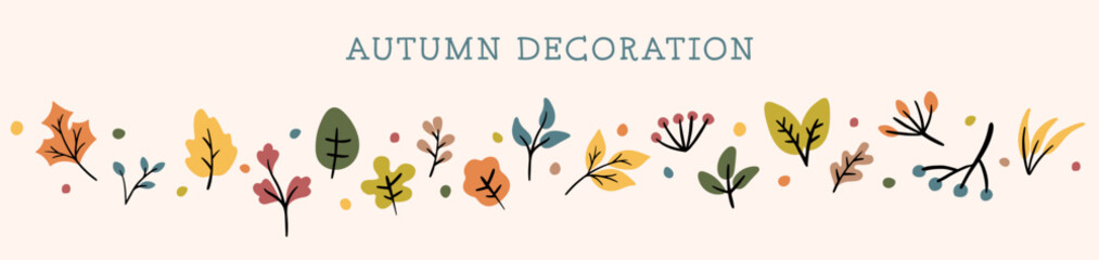 autumn decoration leaves plants vector illustration drawing elements collection colorful