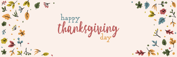 Naklejka na ściany i meble happy thanksgiving day banner typography autumn text illustration