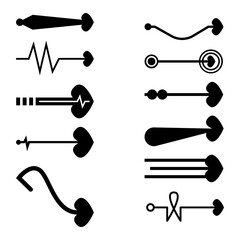 Arrows set. Love arrow direction symbols of eleven different shapes. Set different arrows or web design. Arrow flat style isolated on white background, stock vector.
