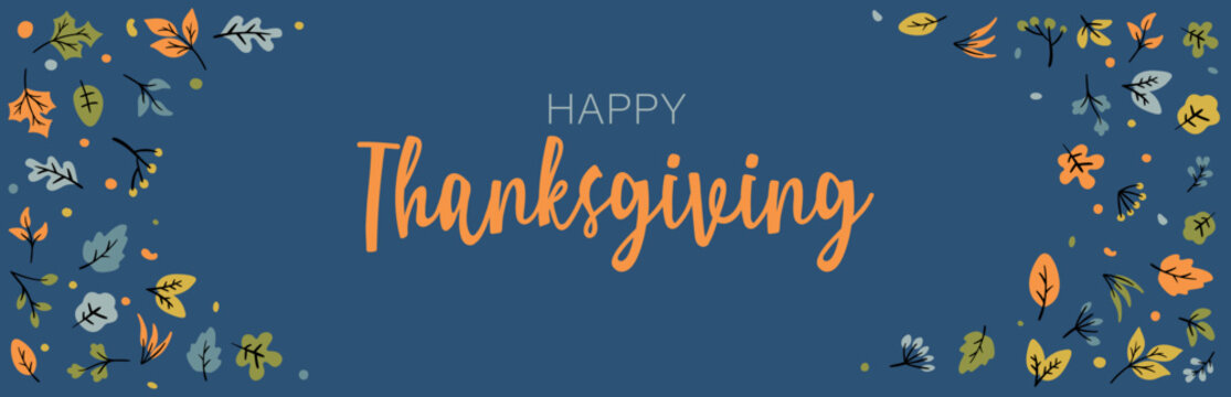 happy thanksgiving day blue banner illustration typography elements