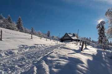 Winter landscape around Horni Mala Upa, Giant Mountains (Krkonose), Northern Bohemia, Czech Republic - obrazy, fototapety, plakaty