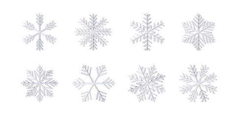 Set of snowflake, ice shapes isolated on white background. Ornament, decoration merry christmass or happy new year party, celebration. Frozen snow flakes icons silhouette poster. Vector illustration