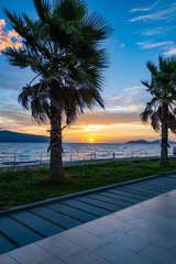 Sunset on the Adriatic Sea in the city of Vlora