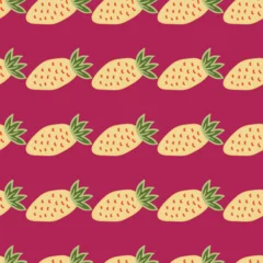 Foto auf Glas Hand drawn strawberries wallpaper.Doodle strawberry seamless pattern. Fruits backdrop. © smth.design