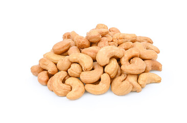 Roasted cashews isolated on white background