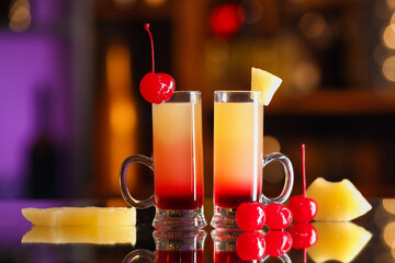 Delicious Pineapple Upside Down Cake Shots on table © Pixel-Shot