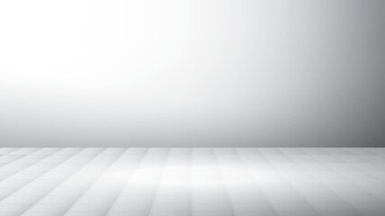 Empty white room with wall. Mosaic square floor and white wall backgrounds. Room, interior or display products.