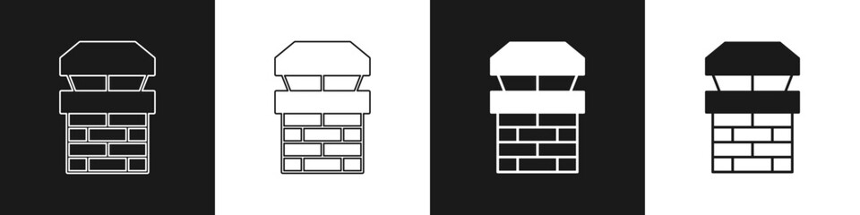 Set Chimney icon isolated on black and white background. Vector