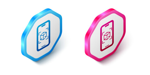 Isometric 3d modeling icon isolated on white background. Augmented reality or virtual reality. Hexagon button. Vector