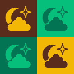 Pop art Moon and stars icon isolated on color background. Cloudy night sign. Sleep dreams symbol. Full moon. Night or bed time sign. Vector