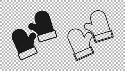 Black Pair of knitted christmas mittens icon isolated on transparent background. Mitten icon. Merry Christmas and Happy New Year. Vector