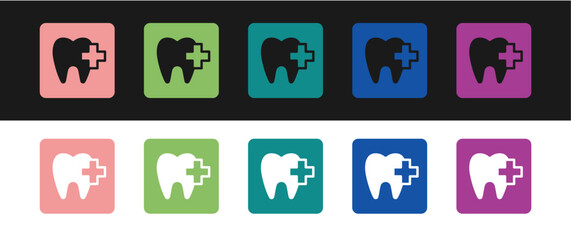 Set Dental clinic location icon isolated on black and white background. Vector