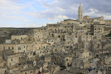 Fototapeta na wymiar Matera, Basilicata, Italy. Panoramic shots of the city with Unesco World Heritage status, situated on a rocky promontory.