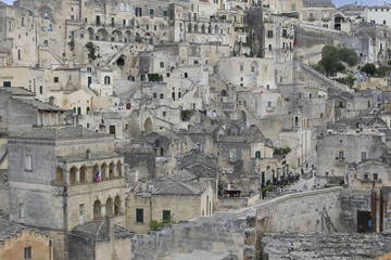 Fototapeta na wymiar Matera, Basilicata, Italy. Panoramic shots of the city with Unesco World Heritage status, situated on a rocky promontory.