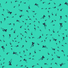 Obraz na płótnie Canvas Black Fishing harpoon icon isolated seamless pattern on green background. Fishery manufacturers for catching fish under water. Diving underwater equipment. Vector