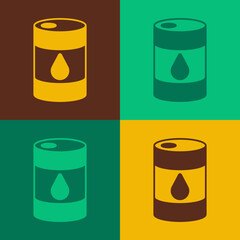 Pop art Barrel oil icon isolated on color background. Vector