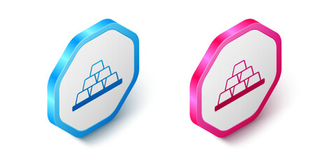Isometric Gold bars icon isolated on white background. Banking business concept. Hexagon button. Vector