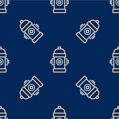 Line Fire hydrant icon isolated seamless pattern on blue background. Vector