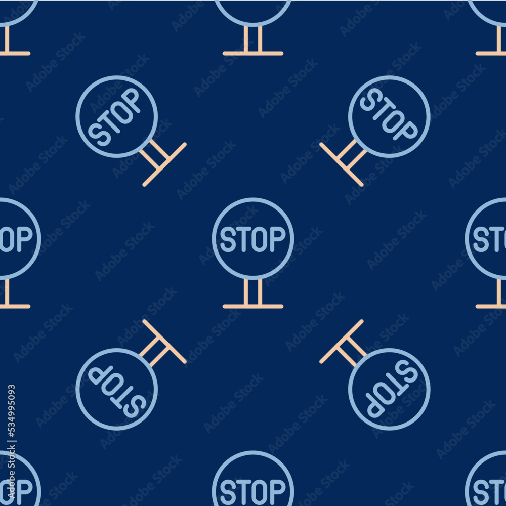 Poster line stop sign icon isolated seamless pattern on blue background. traffic regulatory warning stop sy