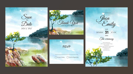 wedding cards, invitation. Save the date sea style design. Romantic beach wedding summer background..