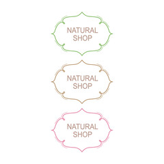 Natural Shop Ornamental Labels Set isolated On White