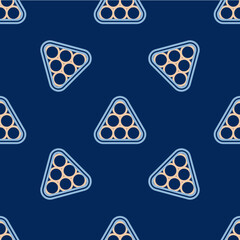 Line Billiard balls in a rack triangle icon isolated seamless pattern on blue background. Vector