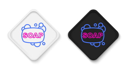 Line Bar of soap icon isolated on white background. Soap bar with bubbles. Colorful outline concept. Vector