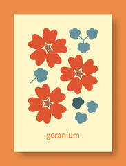 Abstract still life of geranium flower in pastel colors. Modern art collection. Geranium flower vector illustration.