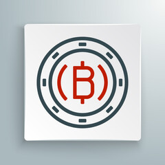 Line Cryptocurrency coin Bitcoin icon isolated on white background. Physical bit coin. Blockchain based secure crypto currency. Colorful outline concept. Vector
