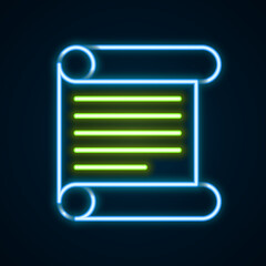 Glowing neon line Decree, paper, parchment, scroll icon icon isolated on black background. Colorful outline concept. Vector