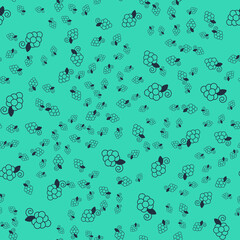 Black Grape fruit icon isolated seamless pattern on green background. Vector