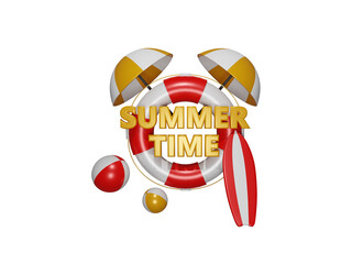 3d render of summer time with beach summer concept