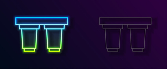 Glowing neon line Water filter cartridge icon isolated on black background. Vector