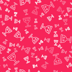 White line Medieval goblet icon isolated seamless pattern on red background. Holy grail. Vector