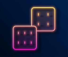 Glowing neon line Game dice icon isolated on black background. Casino gambling. Vector