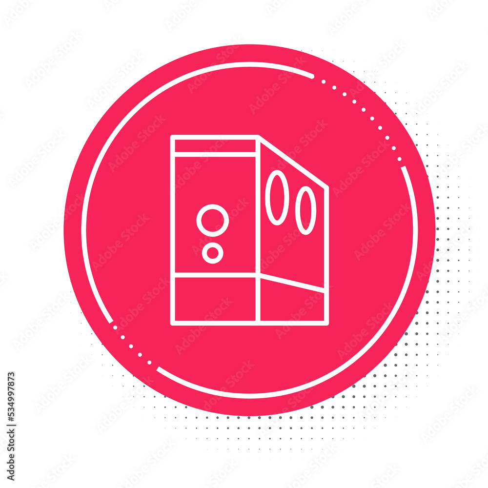 Poster white line case of computer icon isolated on white background. computer server. workstation. red cir