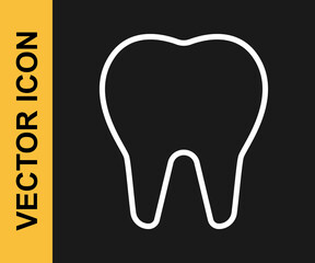 White line Tooth icon isolated on black background. Tooth symbol for dentistry clinic or dentist medical center and toothpaste package. Vector