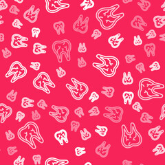 White line Broken tooth icon isolated seamless pattern on red background. Dental problem icon. Dental care symbol. Vector