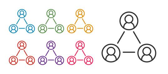 Set line Meeting icon isolated on white background. Business team meeting, discussion concept, analysis, content strategy. Presentation conference. Set icons colorful. Vector