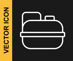 White line Canister for gasoline icon isolated on black background. Diesel gas icon. Vector