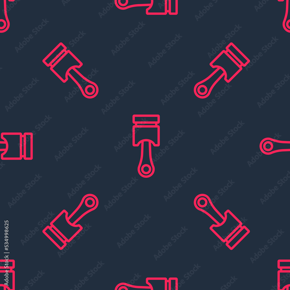 Poster red line engine piston icon isolated seamless pattern on black background. car engine piston sign. v
