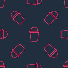 Red line Bucket icon isolated seamless pattern on black background. Cleaning service concept. Vector