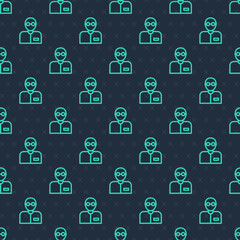 Green line Teacher icon isolated seamless pattern on blue background. Vector