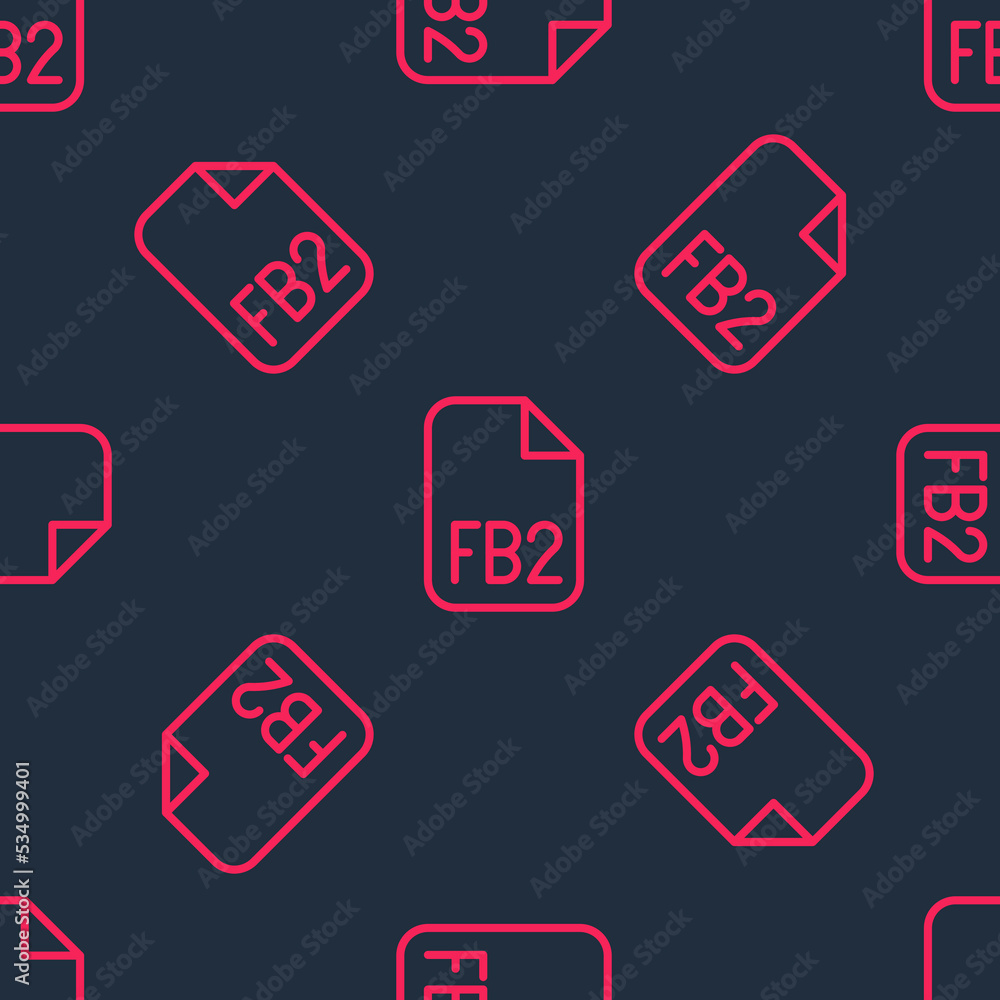 Poster red line fb2 file icon isolated seamless pattern on black background. vector